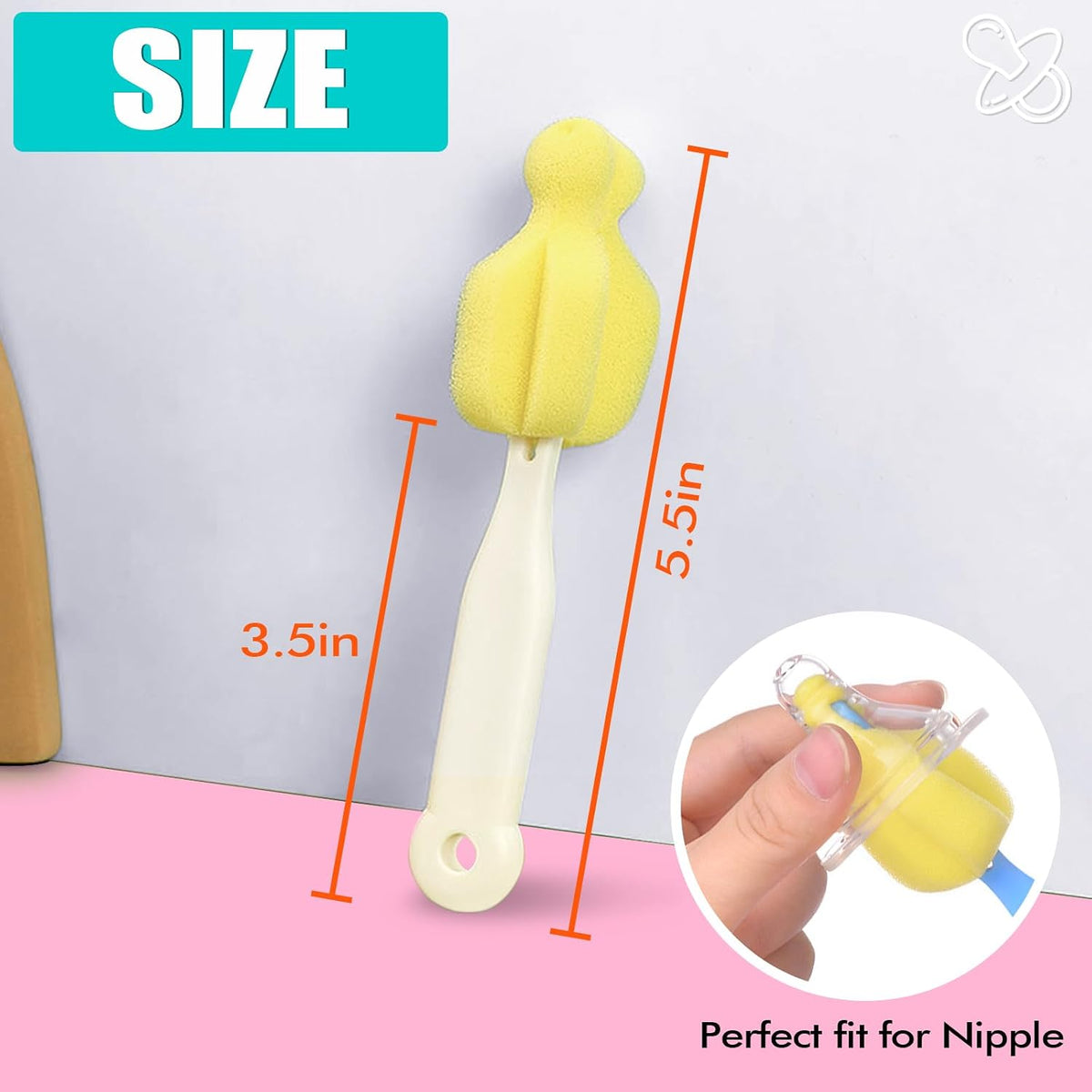 Cleaning Brush Set, Portable Bottle & Nipple Brushes Sponge Material, Soft & Fluffy Texture, Comfortable Grip, Hanging Holes, BPA Free, Ideal for Baby Bottles & Cups