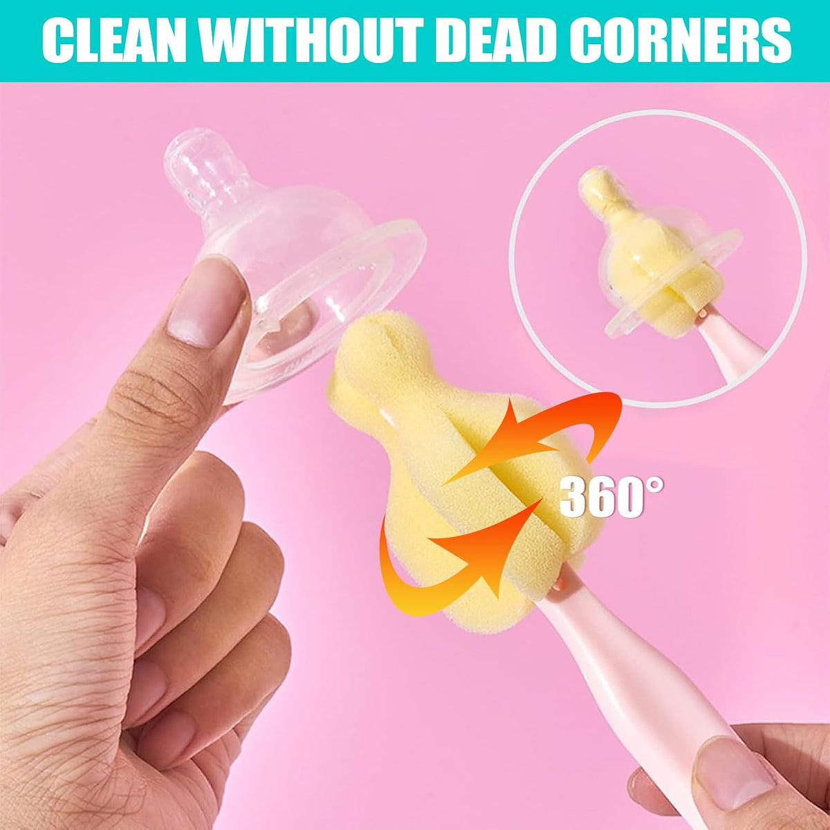 Cleaning Brush Set, Portable Bottle & Nipple Brushes Sponge Material, Soft & Fluffy Texture, Comfortable Grip, Hanging Holes, BPA Free, Ideal for Baby Bottles & Cups