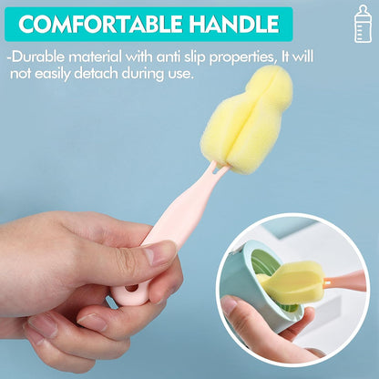 Cleaning Brush Set, Portable Bottle & Nipple Brushes Sponge Material, Soft & Fluffy Texture, Comfortable Grip, Hanging Holes, BPA Free, Ideal for Baby Bottles & Cups
