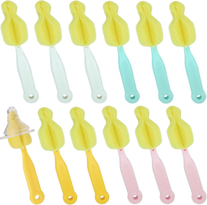 Cleaning Brush Set, Portable Bottle & Nipple Brushes Sponge Material, Soft & Fluffy Texture, Comfortable Grip, Hanging Holes, BPA Free, Ideal for Baby Bottles & Cups