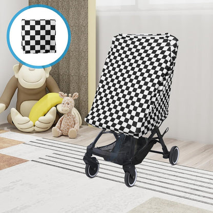 Universal Stroller Cover with Bendable Sunshade Canopy for Buggy and Stroller, Black Classic Grid Print Polyester, Wind and UV Protection, for Long Excursions and Every Journey