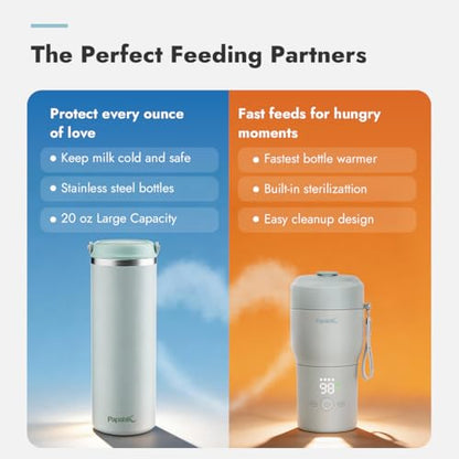 Portable Bottle Warmer Pro for Travel Bundle with Innovative 360° CapsuleChill Breastmilk Cooler