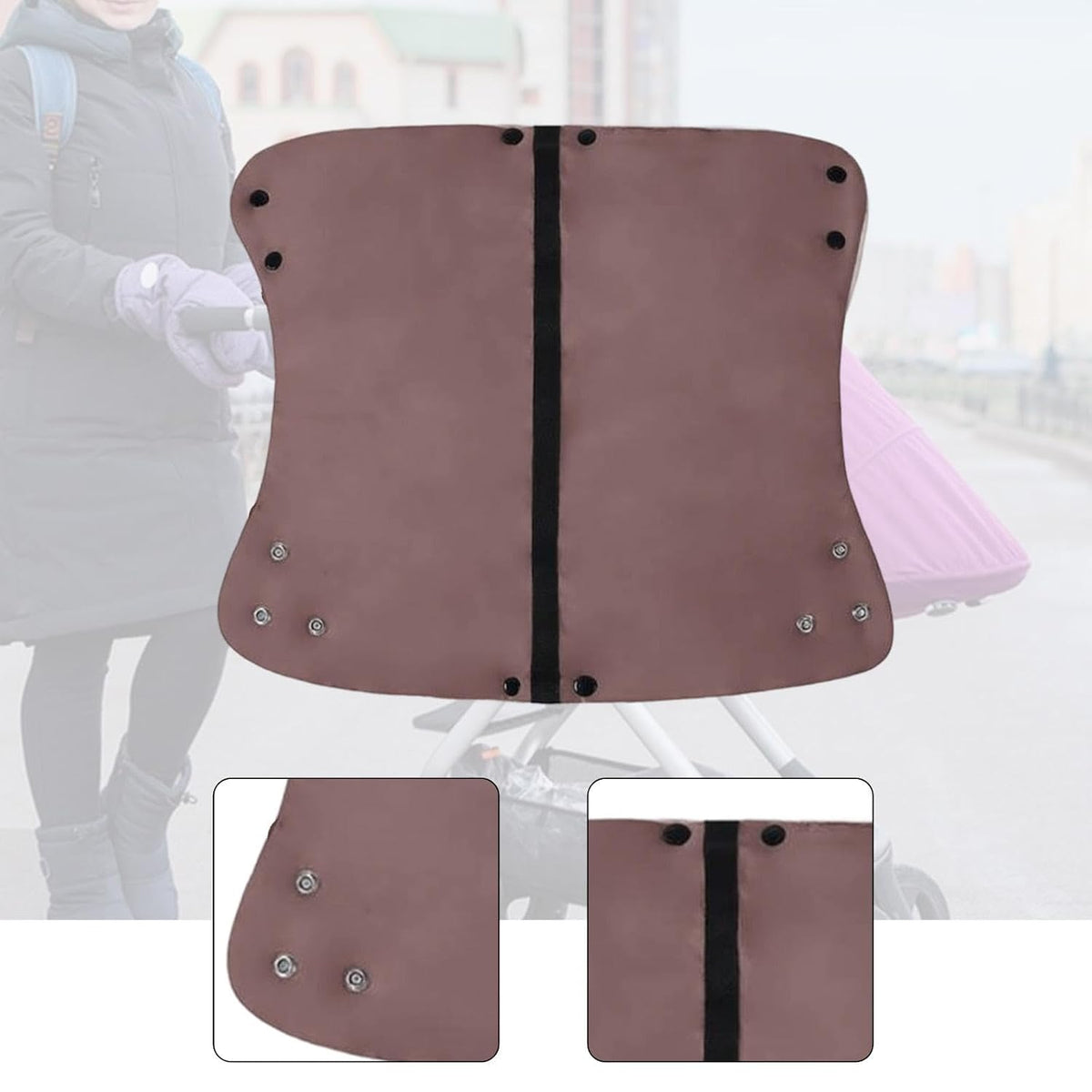 Winter Stroller Gloves Water Resistant Lined Hand Muffs for Caregivers, Brown