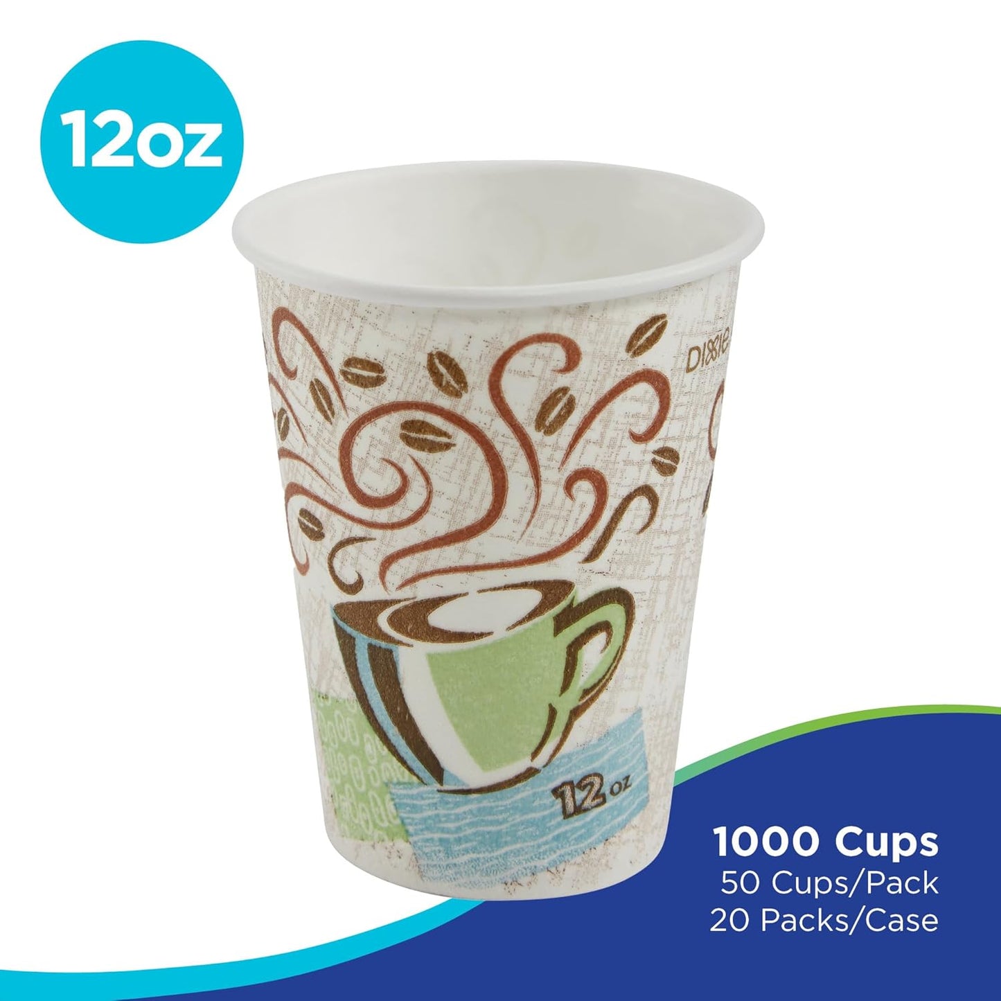 Dixie PerfecTouch 12 oz Paper Coffee Cups By GP PRO, Coffee Haze Design, 500 Count (25 Disposable Cups Per Sleeve, 20 Sleeves Per Case), 5342DX