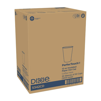 Dixie PerfecTouch 12 oz Paper Coffee Cups By GP PRO, Coffee Haze Design, 500 Count (25 Disposable Cups Per Sleeve, 20 Sleeves Per Case), 5342DX
