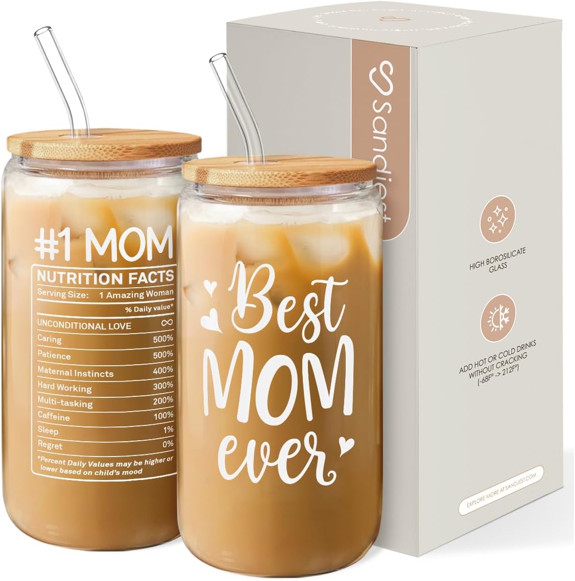 Inspiration Glass Can, Positive Motivational Cup with Lid & Straw, Iced Coffee Aesthetic Cups, Idea Gift for Christmas Birthday Mother Day, Gifts for Women, 16oz