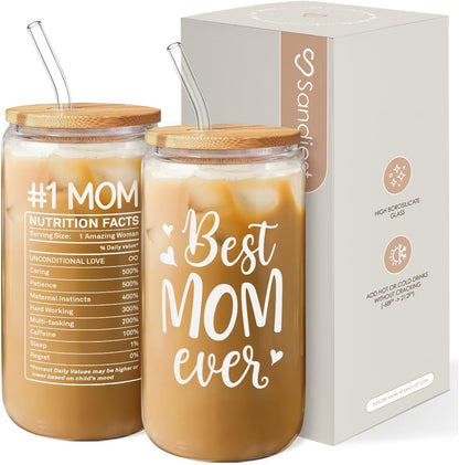 Inspiration Glass Can, Positive Motivational Cup with Lid & Straw, Iced Coffee Aesthetic Cups, Idea Gift for Christmas Birthday Mother Day, Gifts for Women, 16oz