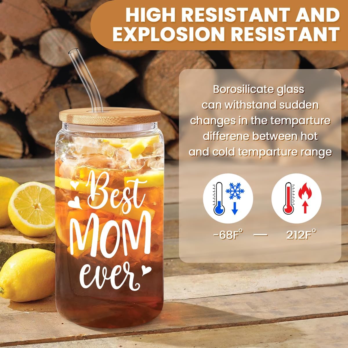 Inspiration Glass Can, Positive Motivational Cup with Lid & Straw, Iced Coffee Aesthetic Cups, Idea Gift for Christmas Birthday Mother Day, Gifts for Women, 16oz