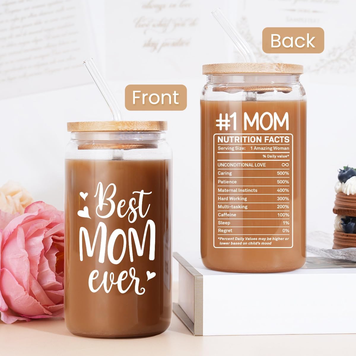 Inspiration Glass Can, Positive Motivational Cup with Lid & Straw, Iced Coffee Aesthetic Cups, Idea Gift for Christmas Birthday Mother Day, Gifts for Women, 16oz