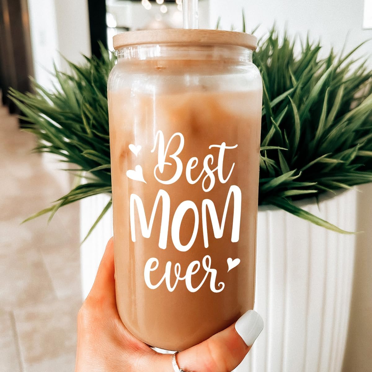 Inspiration Glass Can, Positive Motivational Cup with Lid & Straw, Iced Coffee Aesthetic Cups, Idea Gift for Christmas Birthday Mother Day, Gifts for Women, 16oz