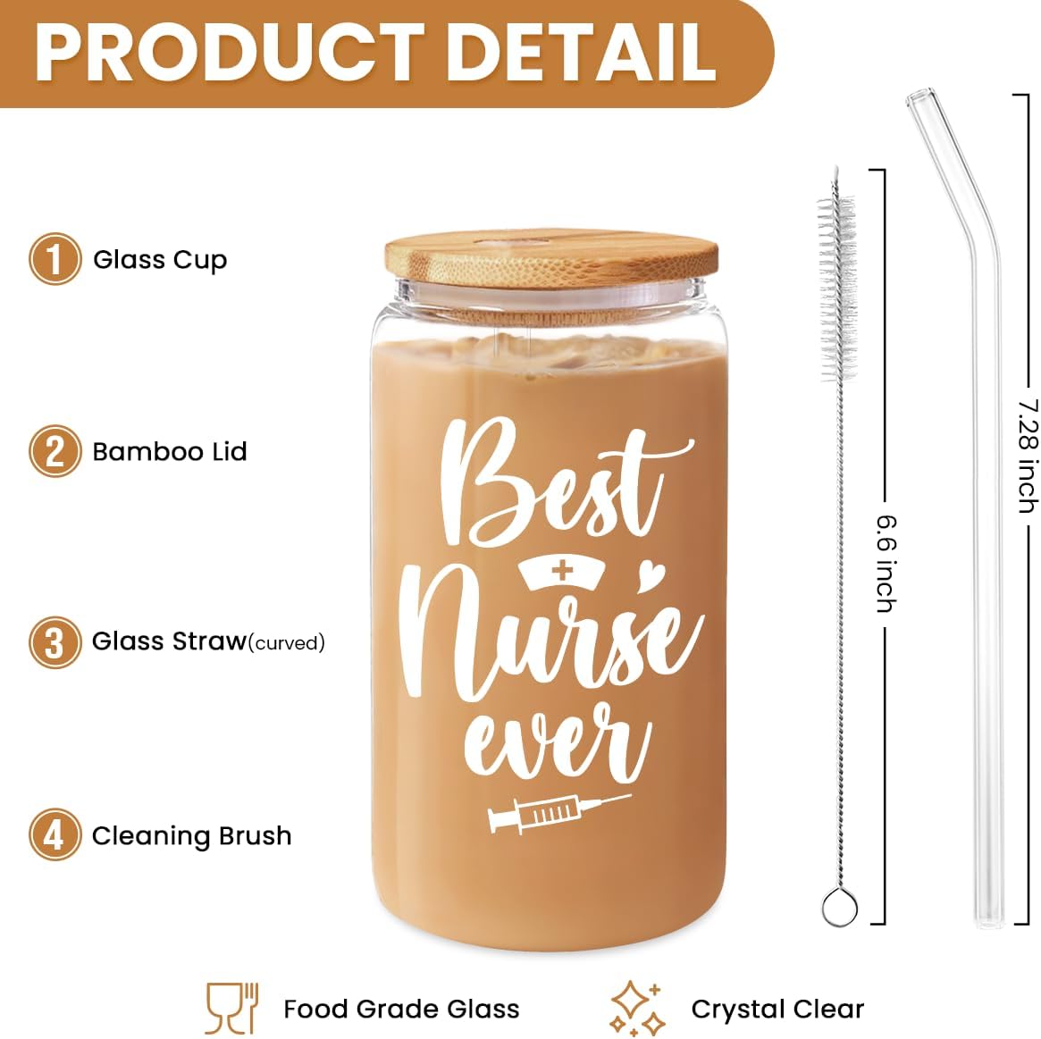 Inspiration Glass Can, Positive Motivational Cup with Lid & Straw, Iced Coffee Aesthetic Cups, Idea Gift for Christmas Birthday Mother Day, Gifts for Women, 16oz