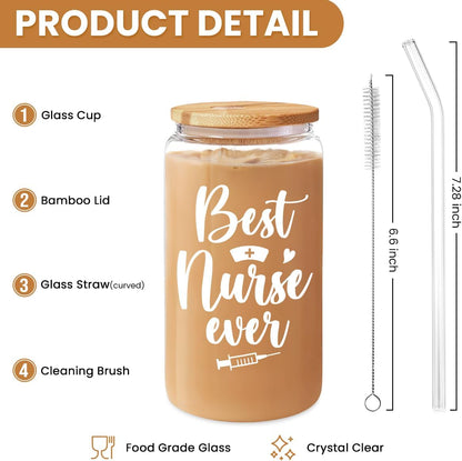 Inspiration Glass Can, Positive Motivational Cup with Lid & Straw, Iced Coffee Aesthetic Cups, Idea Gift for Christmas Birthday Mother Day, Gifts for Women, 16oz
