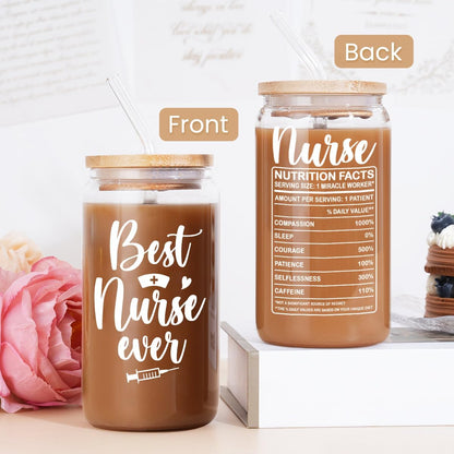 Inspiration Glass Can, Positive Motivational Cup with Lid & Straw, Iced Coffee Aesthetic Cups, Idea Gift for Christmas Birthday Mother Day, Gifts for Women, 16oz