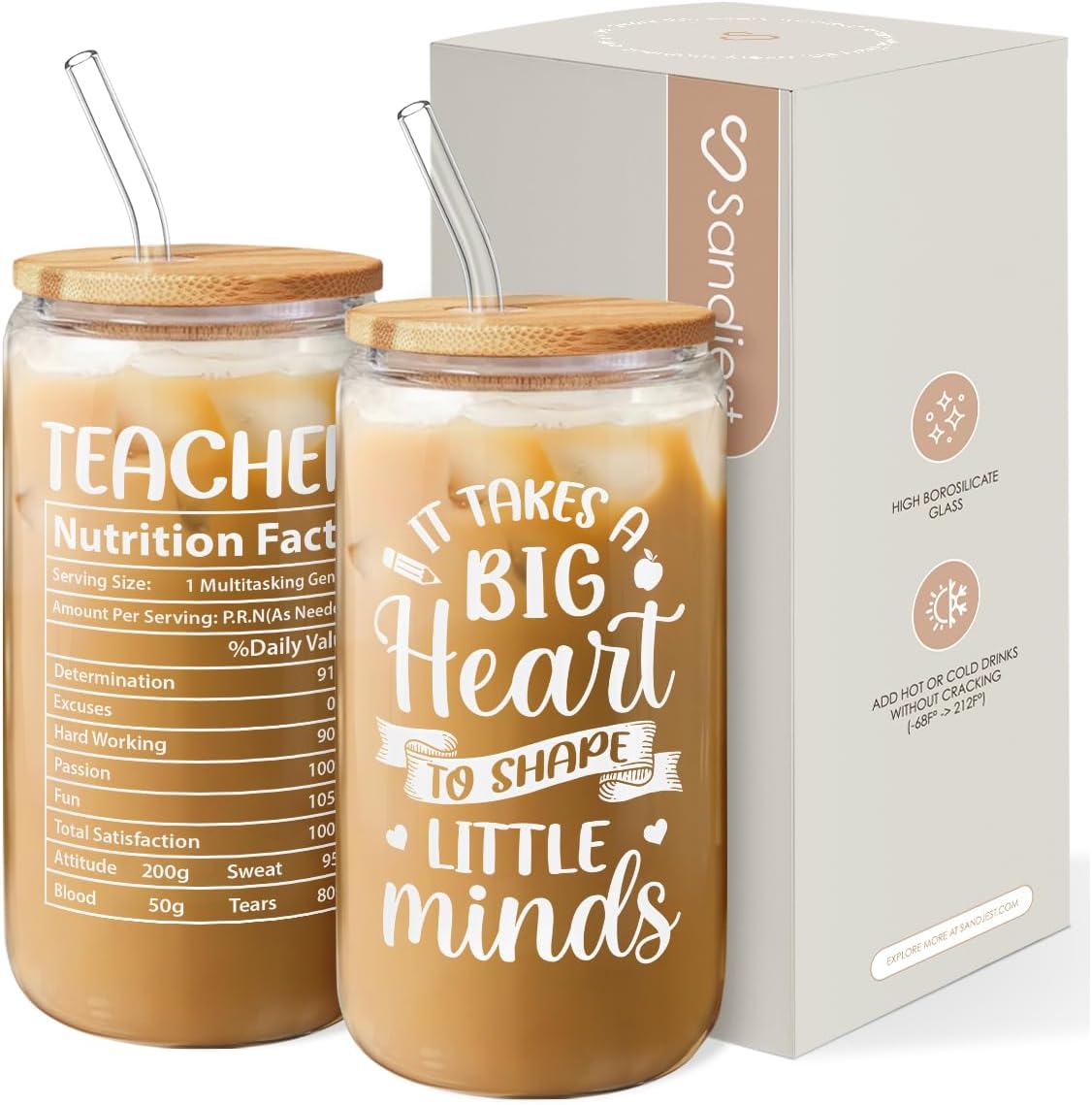 Inspiration Glass Can, Positive Motivational Cup with Lid & Straw, Iced Coffee Aesthetic Cups, Idea Gift for Christmas Birthday Mother Day, Gifts for Women, 16oz