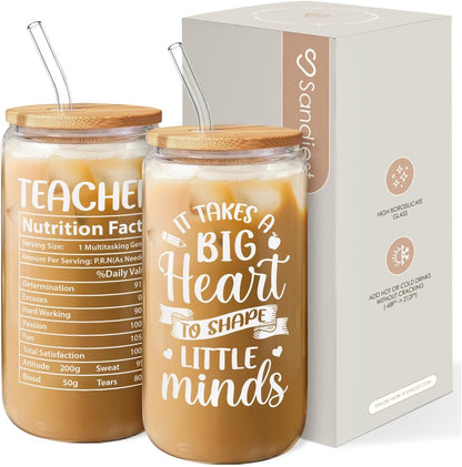 Inspiration Glass Can, Positive Motivational Cup with Lid & Straw, Iced Coffee Aesthetic Cups, Idea Gift for Christmas Birthday Mother Day, Gifts for Women, 16oz