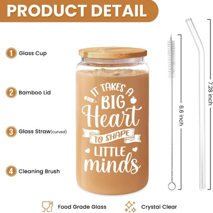 Inspiration Glass Can, Positive Motivational Cup with Lid & Straw, Iced Coffee Aesthetic Cups, Idea Gift for Christmas Birthday Mother Day, Gifts for Women, 16oz