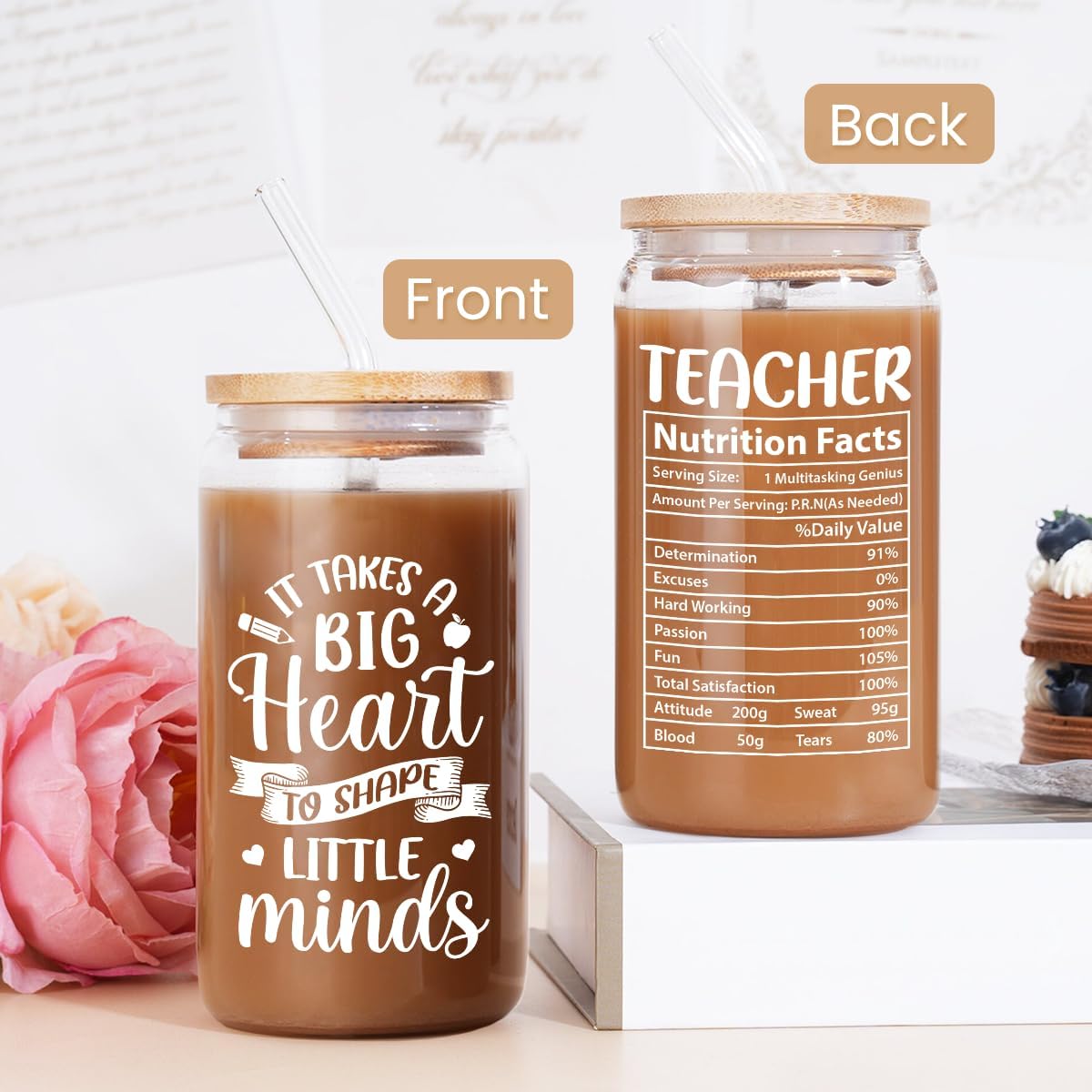 Inspiration Glass Can, Positive Motivational Cup with Lid & Straw, Iced Coffee Aesthetic Cups, Idea Gift for Christmas Birthday Mother Day, Gifts for Women, 16oz