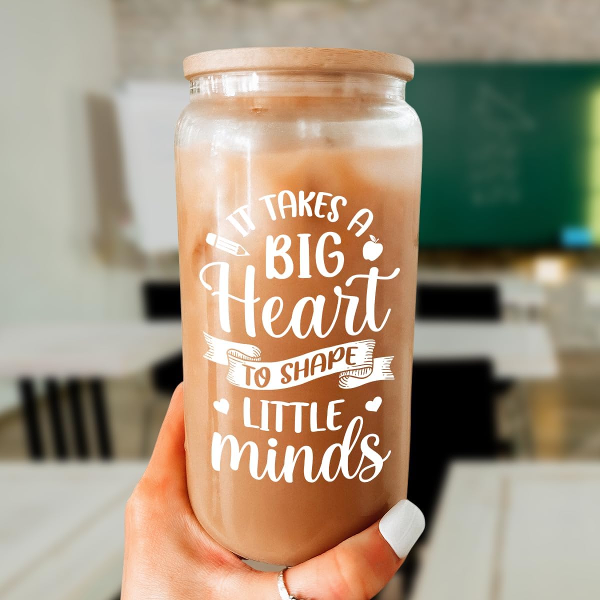 Inspiration Glass Can, Positive Motivational Cup with Lid & Straw, Iced Coffee Aesthetic Cups, Idea Gift for Christmas Birthday Mother Day, Gifts for Women, 16oz