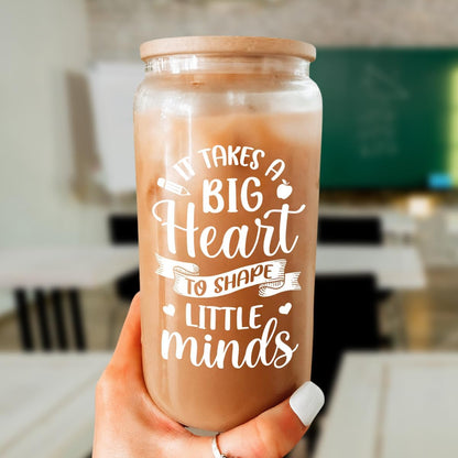 Inspiration Glass Can, Positive Motivational Cup with Lid & Straw, Iced Coffee Aesthetic Cups, Idea Gift for Christmas Birthday Mother Day, Gifts for Women, 16oz