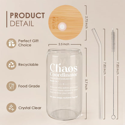 Inspiration Glass Can, Positive Motivational Cup with Lid & Straw, Iced Coffee Aesthetic Cups, Idea Gift for Christmas Birthday Mother Day, Gifts for Women, 16oz