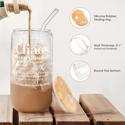 Inspiration Glass Can, Positive Motivational Cup with Lid & Straw, Iced Coffee Aesthetic Cups, Idea Gift for Christmas Birthday Mother Day, Gifts for Women, 16oz