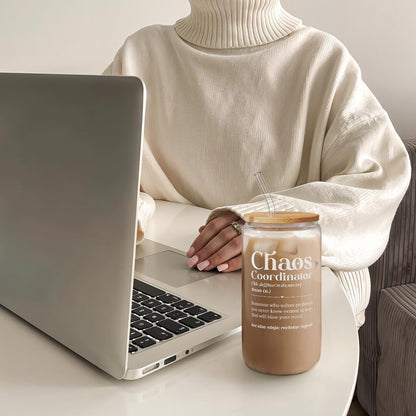 Inspiration Glass Can, Positive Motivational Cup with Lid & Straw, Iced Coffee Aesthetic Cups, Idea Gift for Christmas Birthday Mother Day, Gifts for Women, 16oz