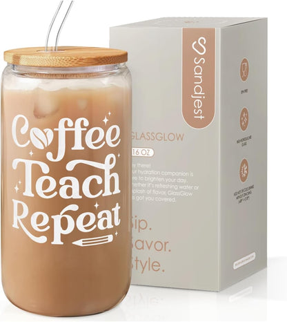 Inspiration Glass Can, Positive Motivational Cup with Lid & Straw, Iced Coffee Aesthetic Cups, Idea Gift for Christmas Birthday Mother Day, Gifts for Women, 16oz