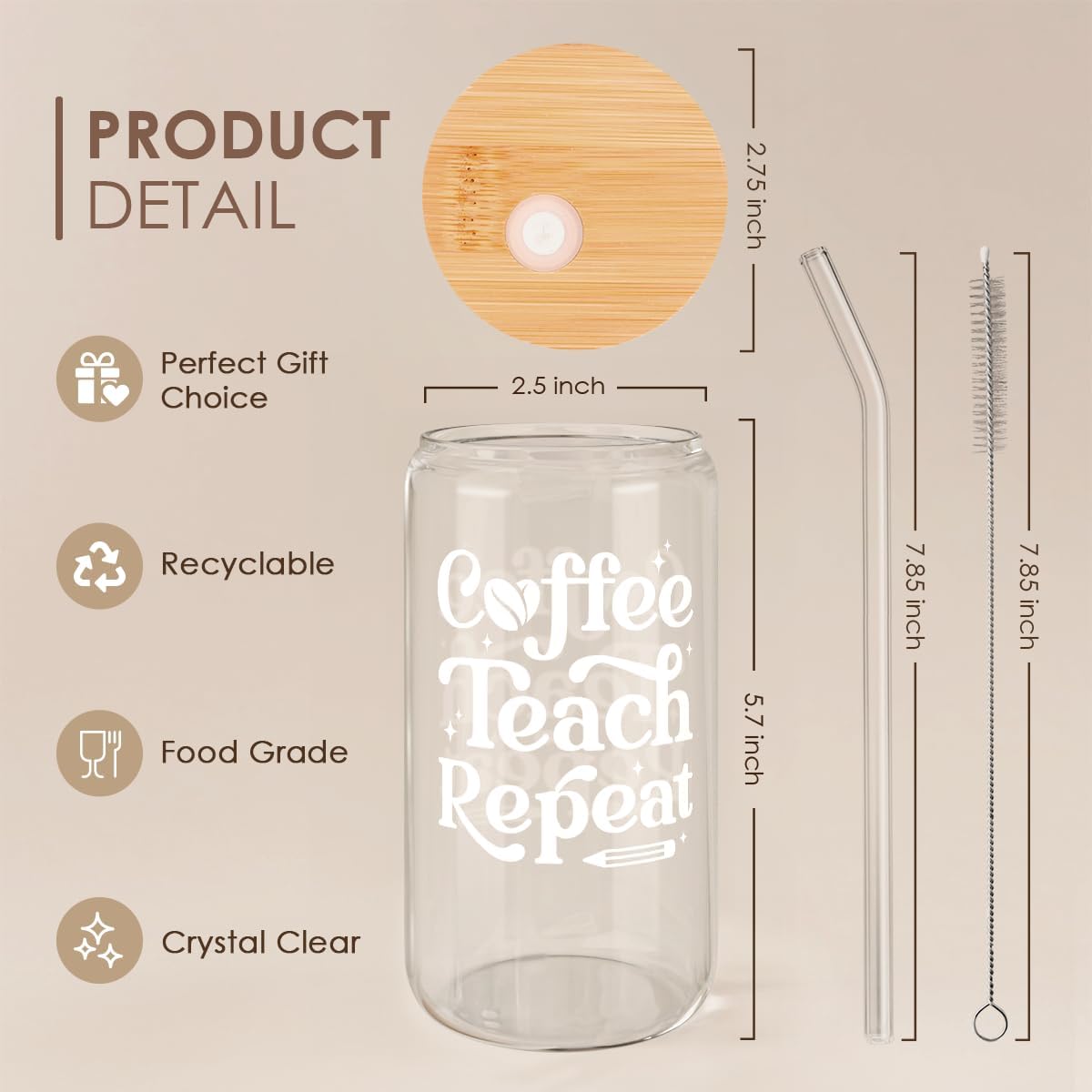 Inspiration Glass Can, Positive Motivational Cup with Lid & Straw, Iced Coffee Aesthetic Cups, Idea Gift for Christmas Birthday Mother Day, Gifts for Women, 16oz
