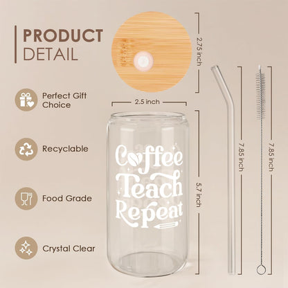 Inspiration Glass Can, Positive Motivational Cup with Lid & Straw, Iced Coffee Aesthetic Cups, Idea Gift for Christmas Birthday Mother Day, Gifts for Women, 16oz