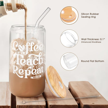 Inspiration Glass Can, Positive Motivational Cup with Lid & Straw, Iced Coffee Aesthetic Cups, Idea Gift for Christmas Birthday Mother Day, Gifts for Women, 16oz