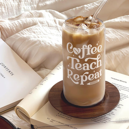 Inspiration Glass Can, Positive Motivational Cup with Lid & Straw, Iced Coffee Aesthetic Cups, Idea Gift for Christmas Birthday Mother Day, Gifts for Women, 16oz