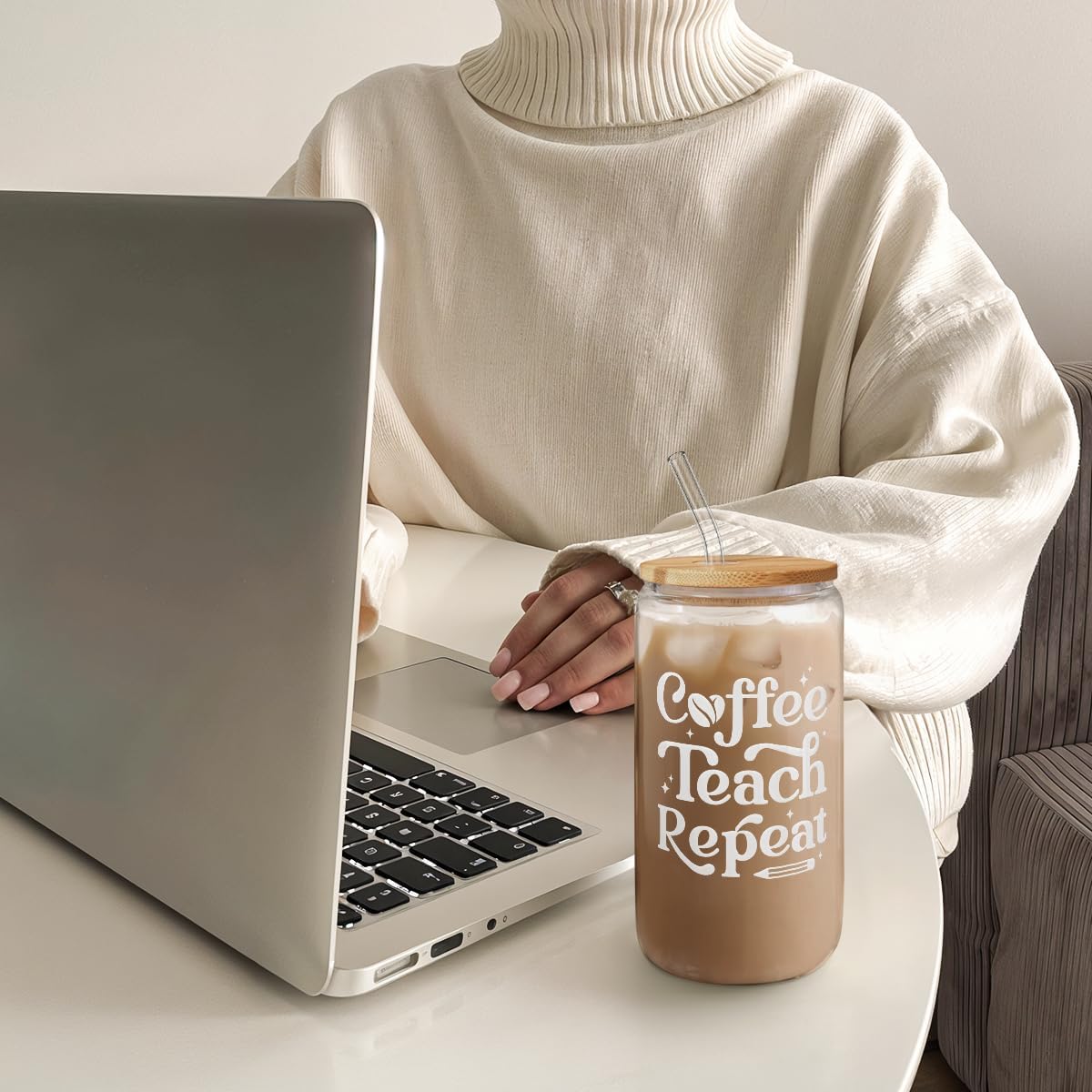 Inspiration Glass Can, Positive Motivational Cup with Lid & Straw, Iced Coffee Aesthetic Cups, Idea Gift for Christmas Birthday Mother Day, Gifts for Women, 16oz