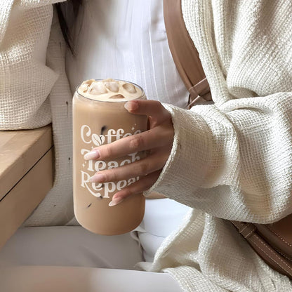 Inspiration Glass Can, Positive Motivational Cup with Lid & Straw, Iced Coffee Aesthetic Cups, Idea Gift for Christmas Birthday Mother Day, Gifts for Women, 16oz
