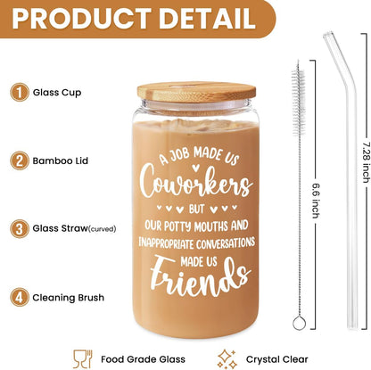 Inspiration Glass Can, Positive Motivational Cup with Lid & Straw, Iced Coffee Aesthetic Cups, Idea Gift for Christmas Birthday Mother Day, Gifts for Women, 16oz