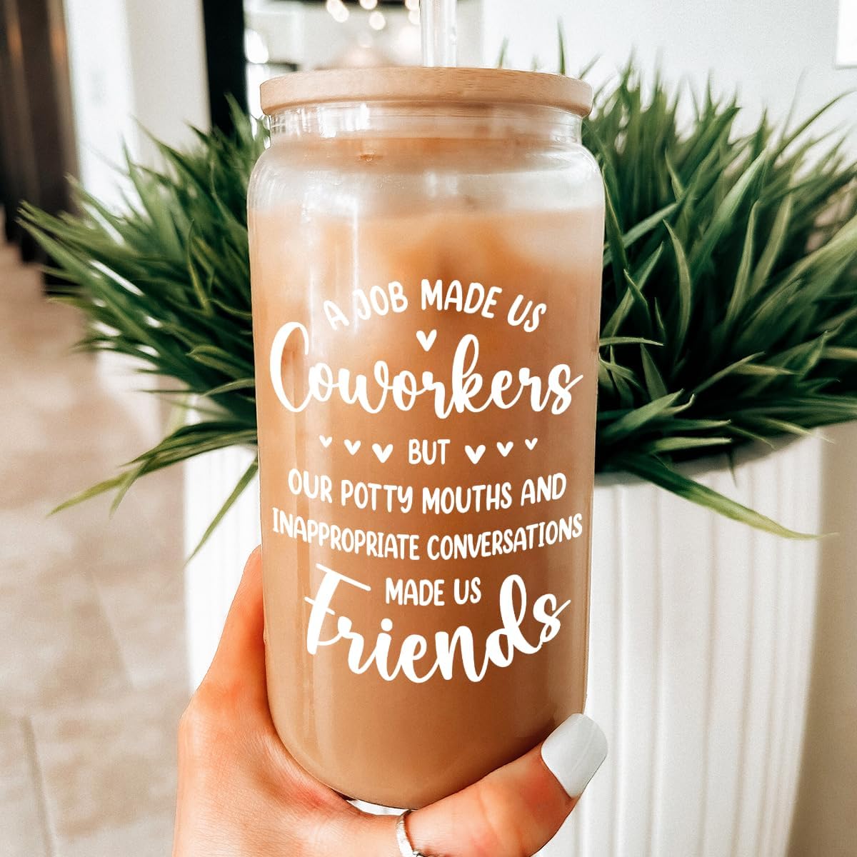 Inspiration Glass Can, Positive Motivational Cup with Lid & Straw, Iced Coffee Aesthetic Cups, Idea Gift for Christmas Birthday Mother Day, Gifts for Women, 16oz