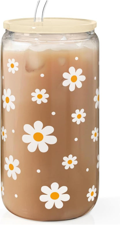 Inspiration Glass Can, Positive Motivational Cup with Lid & Straw, Iced Coffee Aesthetic Cups, Idea Gift for Christmas Birthday Mother Day, Gifts for Women, 16oz
