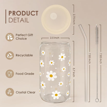 Inspiration Glass Can, Positive Motivational Cup with Lid & Straw, Iced Coffee Aesthetic Cups, Idea Gift for Christmas Birthday Mother Day, Gifts for Women, 16oz