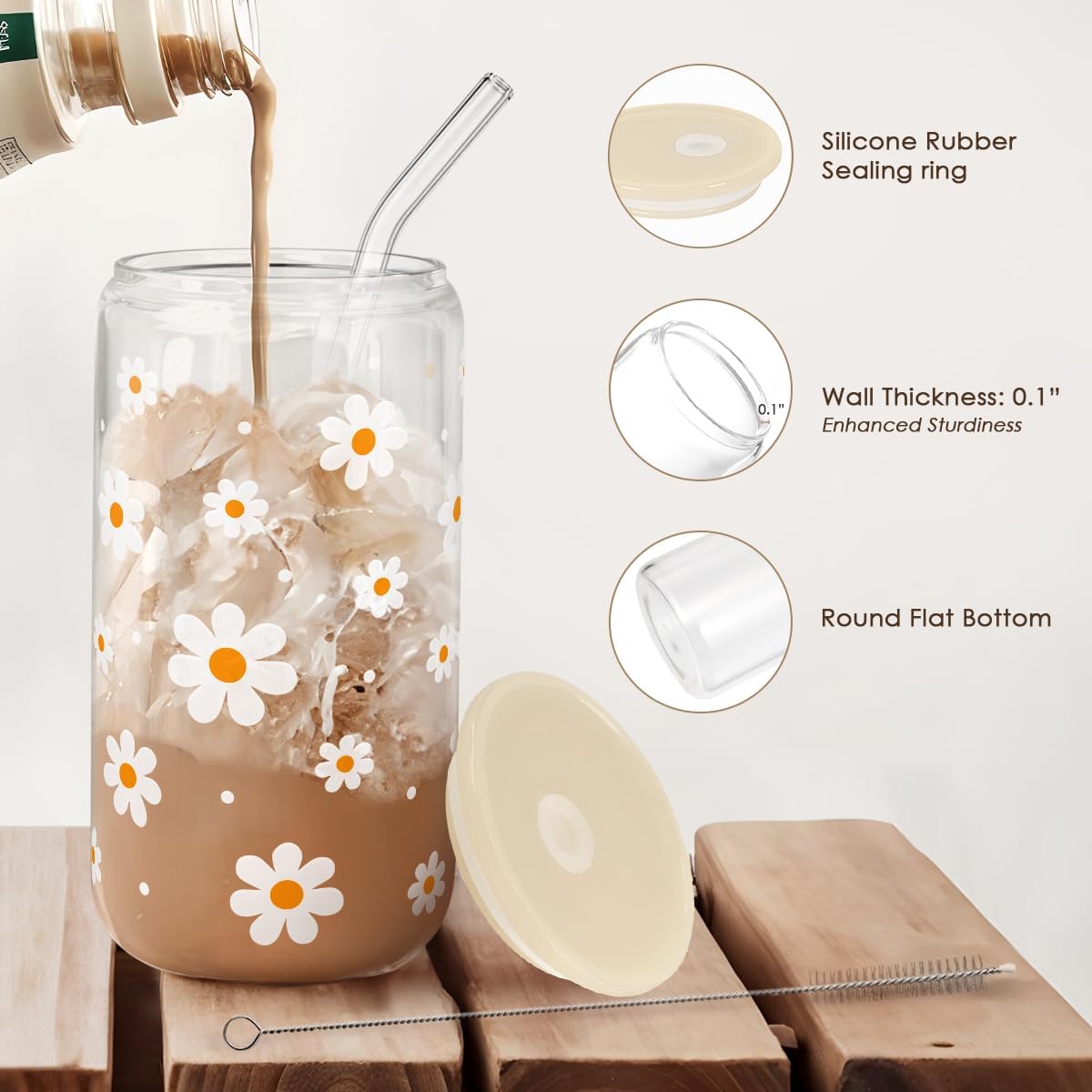 Inspiration Glass Can, Positive Motivational Cup with Lid & Straw, Iced Coffee Aesthetic Cups, Idea Gift for Christmas Birthday Mother Day, Gifts for Women, 16oz