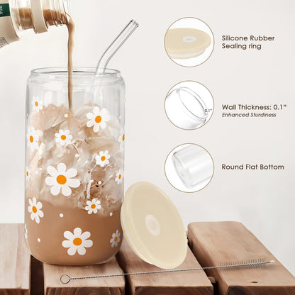 Inspiration Glass Can, Positive Motivational Cup with Lid & Straw, Iced Coffee Aesthetic Cups, Idea Gift for Christmas Birthday Mother Day, Gifts for Women, 16oz