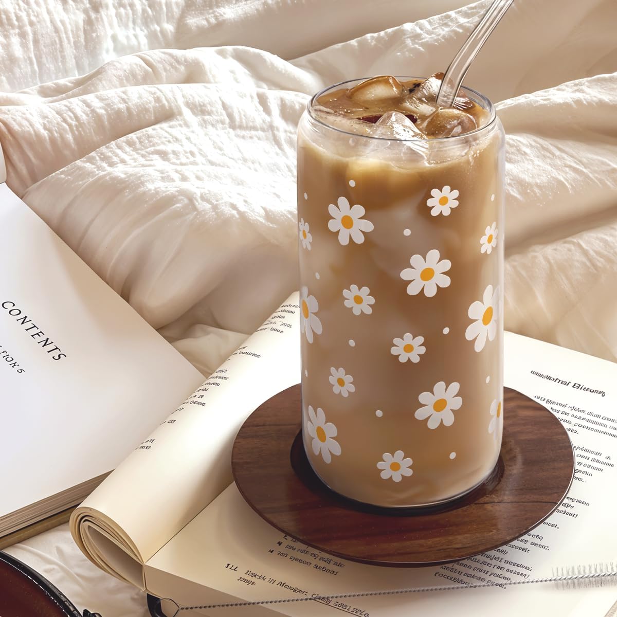 Inspiration Glass Can, Positive Motivational Cup with Lid & Straw, Iced Coffee Aesthetic Cups, Idea Gift for Christmas Birthday Mother Day, Gifts for Women, 16oz