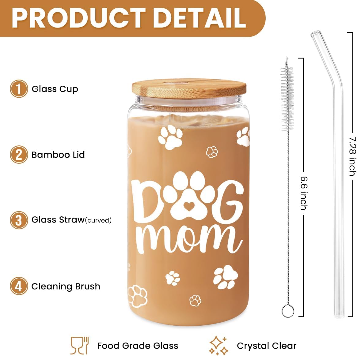 Inspiration Glass Can, Positive Motivational Cup with Lid & Straw, Iced Coffee Aesthetic Cups, Idea Gift for Christmas Birthday Mother Day, Gifts for Women, 16oz