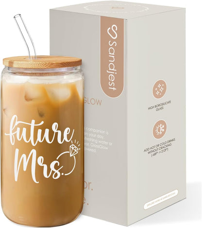 Inspiration Glass Can, Positive Motivational Cup with Lid & Straw, Iced Coffee Aesthetic Cups, Idea Gift for Christmas Birthday Mother Day, Gifts for Women, 16oz