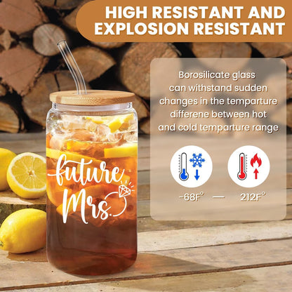 Inspiration Glass Can, Positive Motivational Cup with Lid & Straw, Iced Coffee Aesthetic Cups, Idea Gift for Christmas Birthday Mother Day, Gifts for Women, 16oz