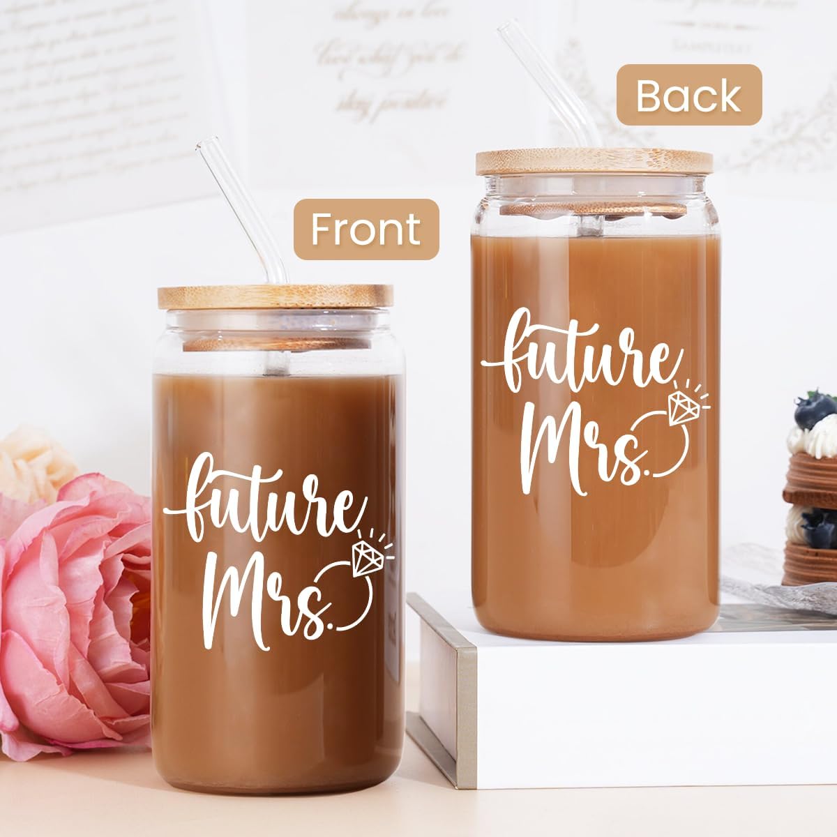 Inspiration Glass Can, Positive Motivational Cup with Lid & Straw, Iced Coffee Aesthetic Cups, Idea Gift for Christmas Birthday Mother Day, Gifts for Women, 16oz