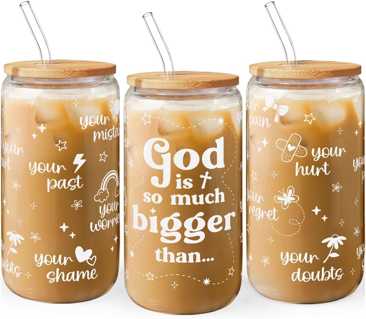 Inspiration Glass Can, Positive Motivational Cup with Lid & Straw, Iced Coffee Aesthetic Cups, Idea Gift for Christmas Birthday Mother Day, Gifts for Women, 16oz