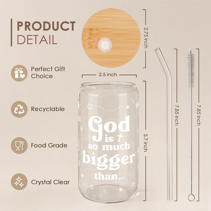 Inspiration Glass Can, Positive Motivational Cup with Lid & Straw, Iced Coffee Aesthetic Cups, Idea Gift for Christmas Birthday Mother Day, Gifts for Women, 16oz