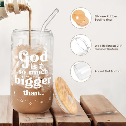 Inspiration Glass Can, Positive Motivational Cup with Lid & Straw, Iced Coffee Aesthetic Cups, Idea Gift for Christmas Birthday Mother Day, Gifts for Women, 16oz