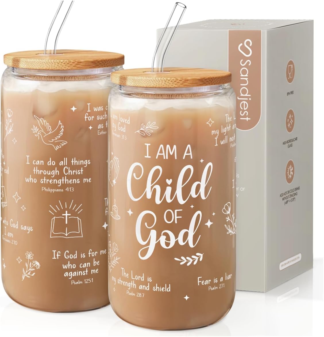 Inspiration Glass Can, Positive Motivational Cup with Lid & Straw, Iced Coffee Aesthetic Cups, Idea Gift for Christmas Birthday Mother Day, Gifts for Women, 16oz