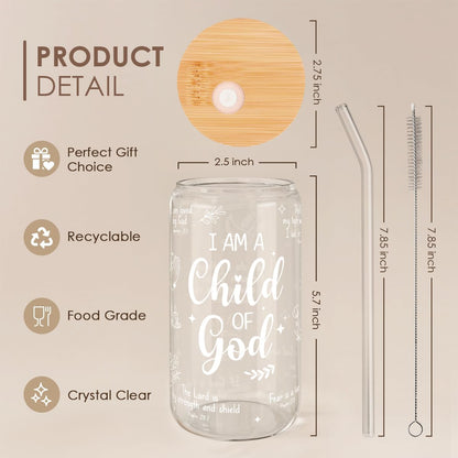 Inspiration Glass Can, Positive Motivational Cup with Lid & Straw, Iced Coffee Aesthetic Cups, Idea Gift for Christmas Birthday Mother Day, Gifts for Women, 16oz