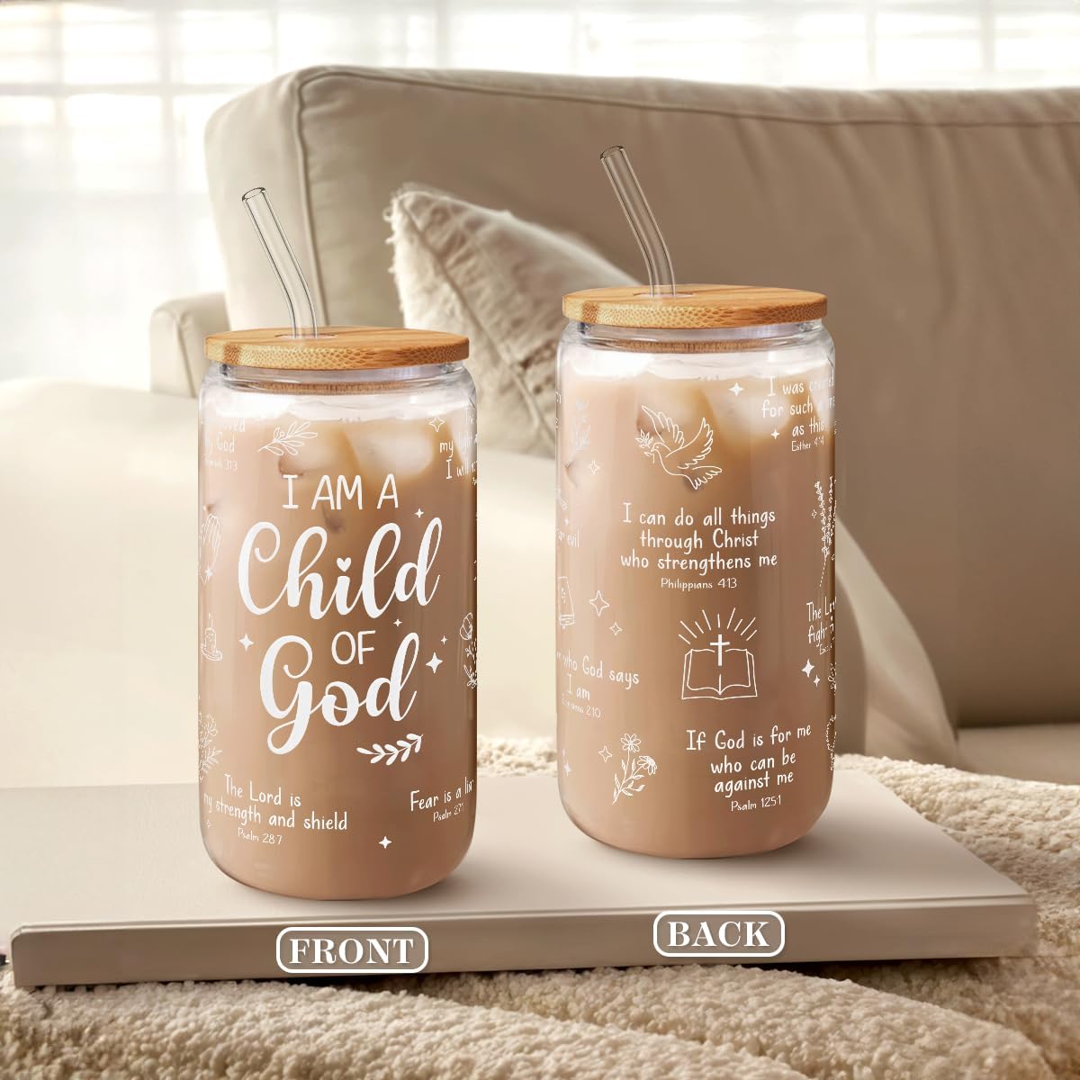 Inspiration Glass Can, Positive Motivational Cup with Lid & Straw, Iced Coffee Aesthetic Cups, Idea Gift for Christmas Birthday Mother Day, Gifts for Women, 16oz